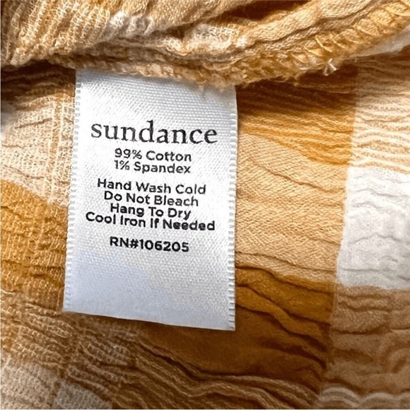 Sundance Lorna gauze short sleeve button up blouse, yellow check print, Large - Picture 6 of 7